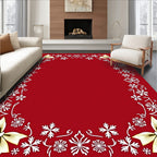 Crimson and Gold Snowflake Bow Frame Rug