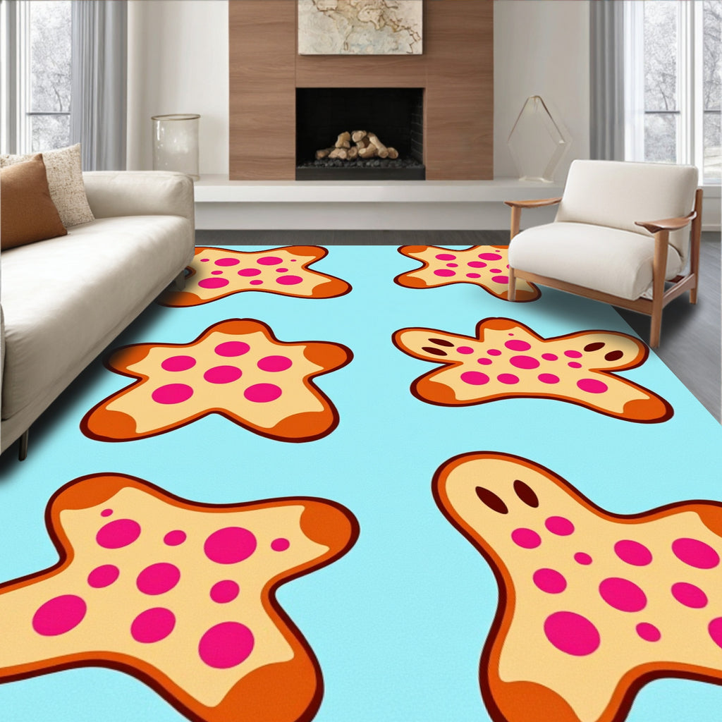 Playful Star Cookies Pink Polka Dots Rug