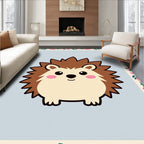 Cute Brown Hedgehog Floral Border Rug