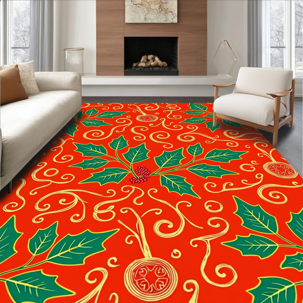 Vibrant Red Holly Berry Swirl Rug