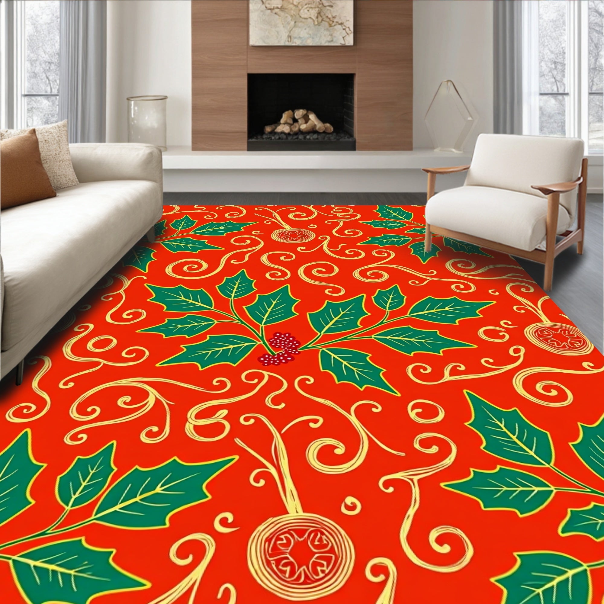 Vibrant Red Holly Berry Swirl Rug