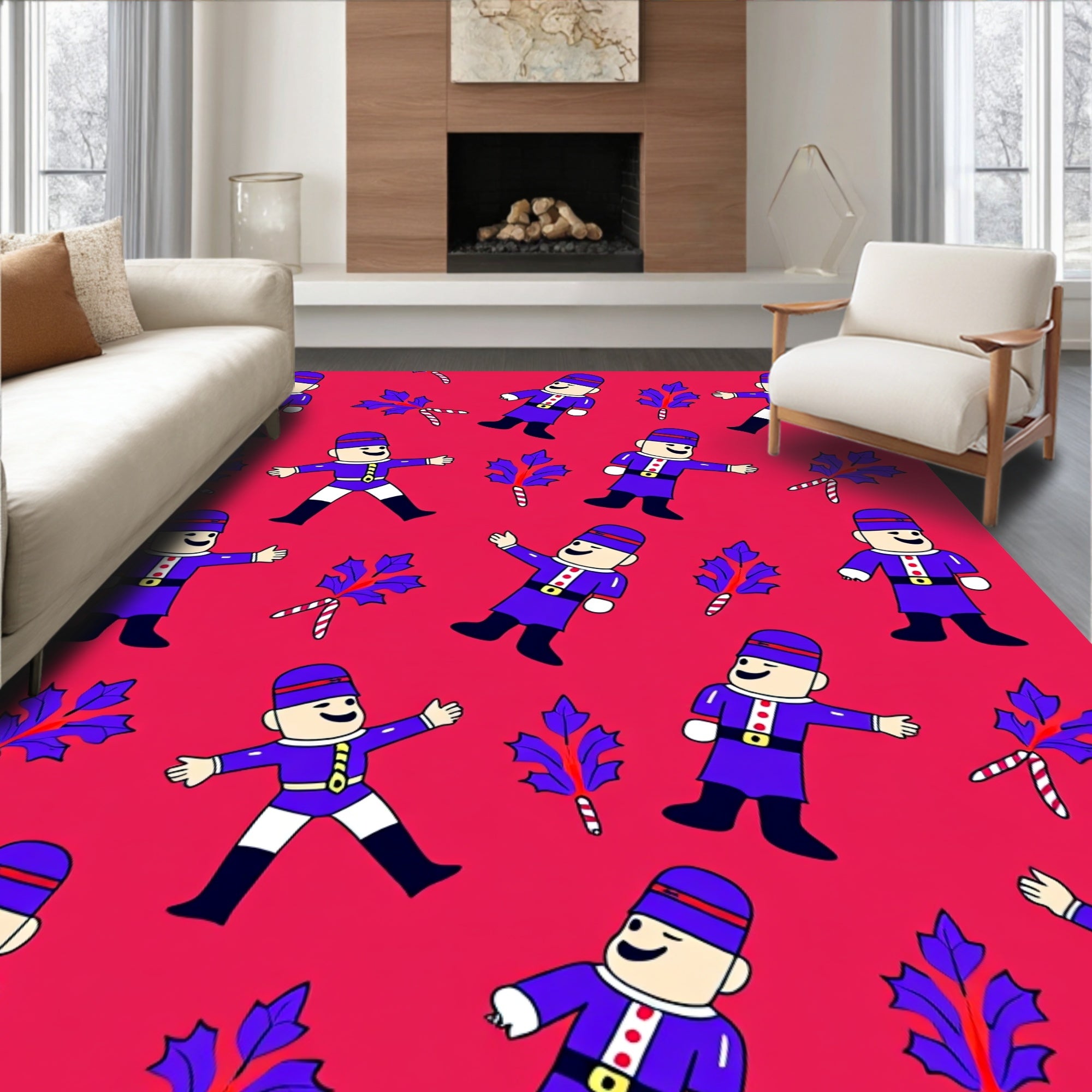 Purple Soldier Candy Cane Holly Red Rug