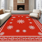 Bright Red Snowflake Medallion Border Rug