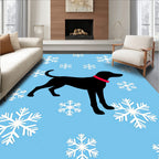 Black Dog Snowflakes Sky Blue Accents Rug