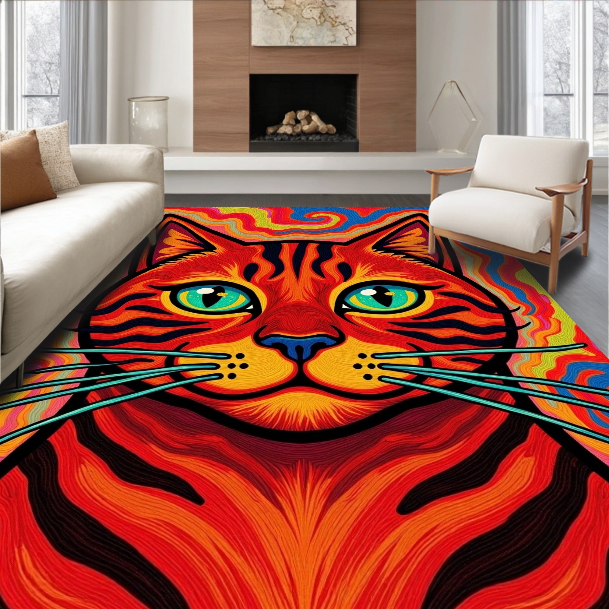 Vibrant Psychedelic Tiger Portrait Rug