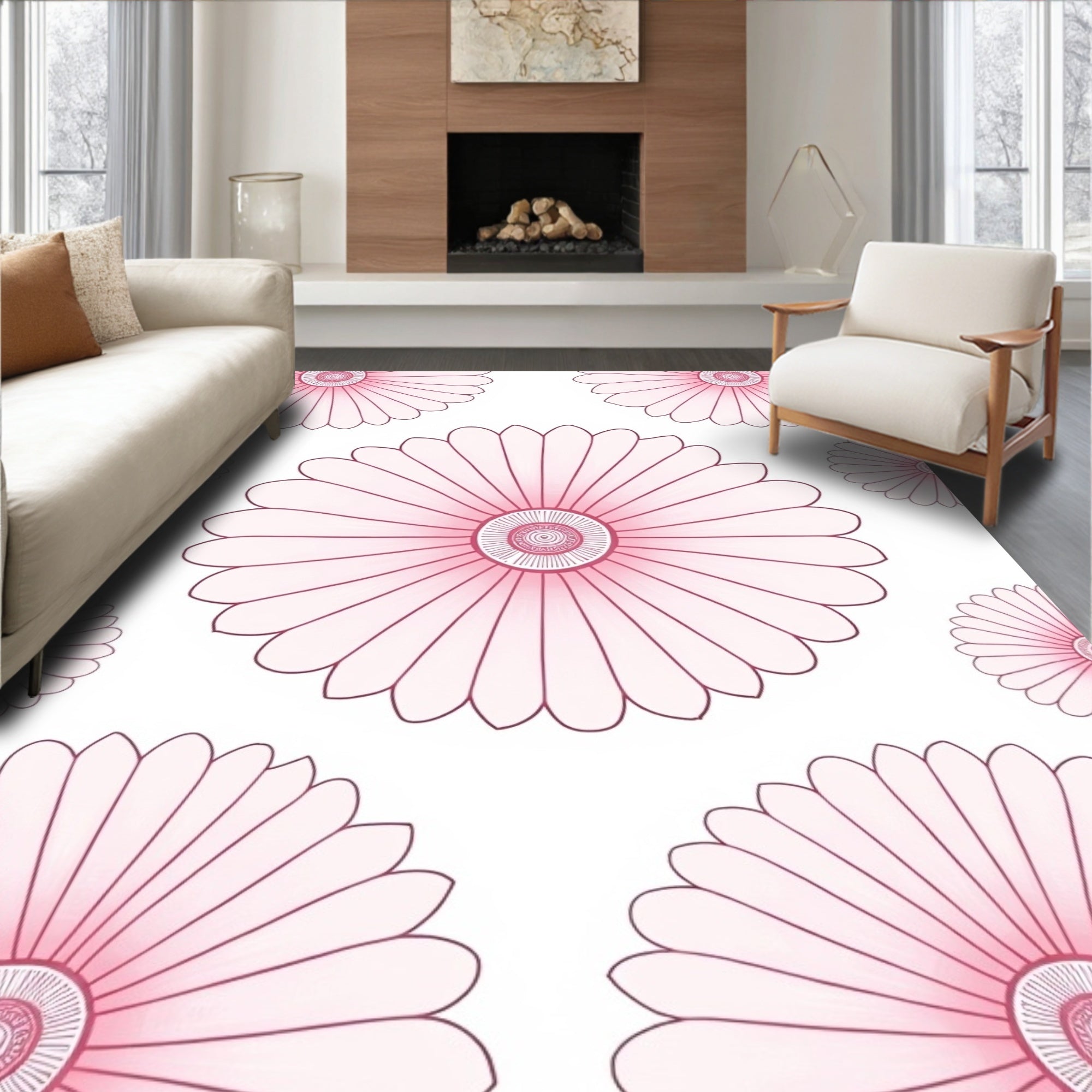 Pretty Pink Daisy Petal Arrangement Rug