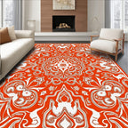 Vibrant Orange Floral Mandala Rug