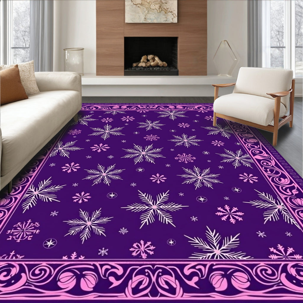 Purple Snowflake Intricate Border Rug