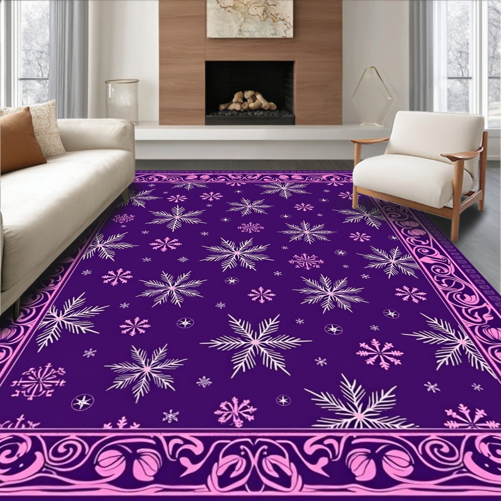 Purple Snowflake Intricate Border Rug