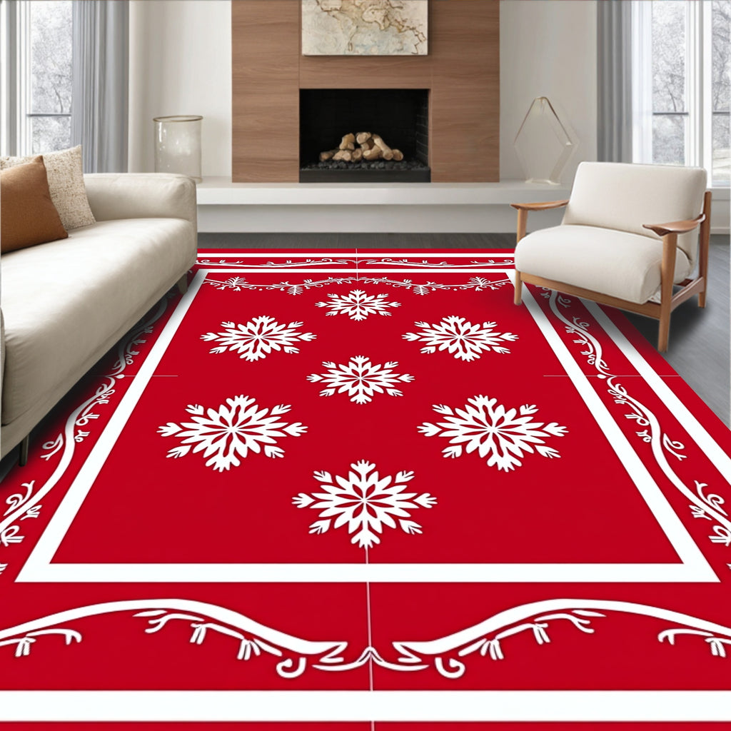 Crimson and White Winter Bloom Rug
