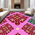 Crimson Green Starburst Mandala Rose Rug