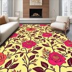 Vibrant Pink Roses Yellow Floral Vine Rug
