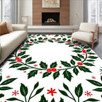 Green Holly Berry Wreath Christmas Rug