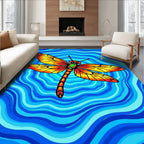 Vibrant Orange Dragonfly Blue Waves Rug