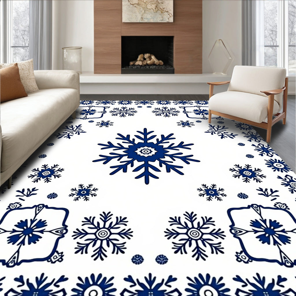 Dark Blue Snowflake Medallion Collection Rug
