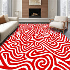 Bold Red Abstract Maze Flow Rug