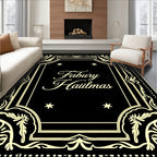 Ornate Black Cream Floral Border Rug