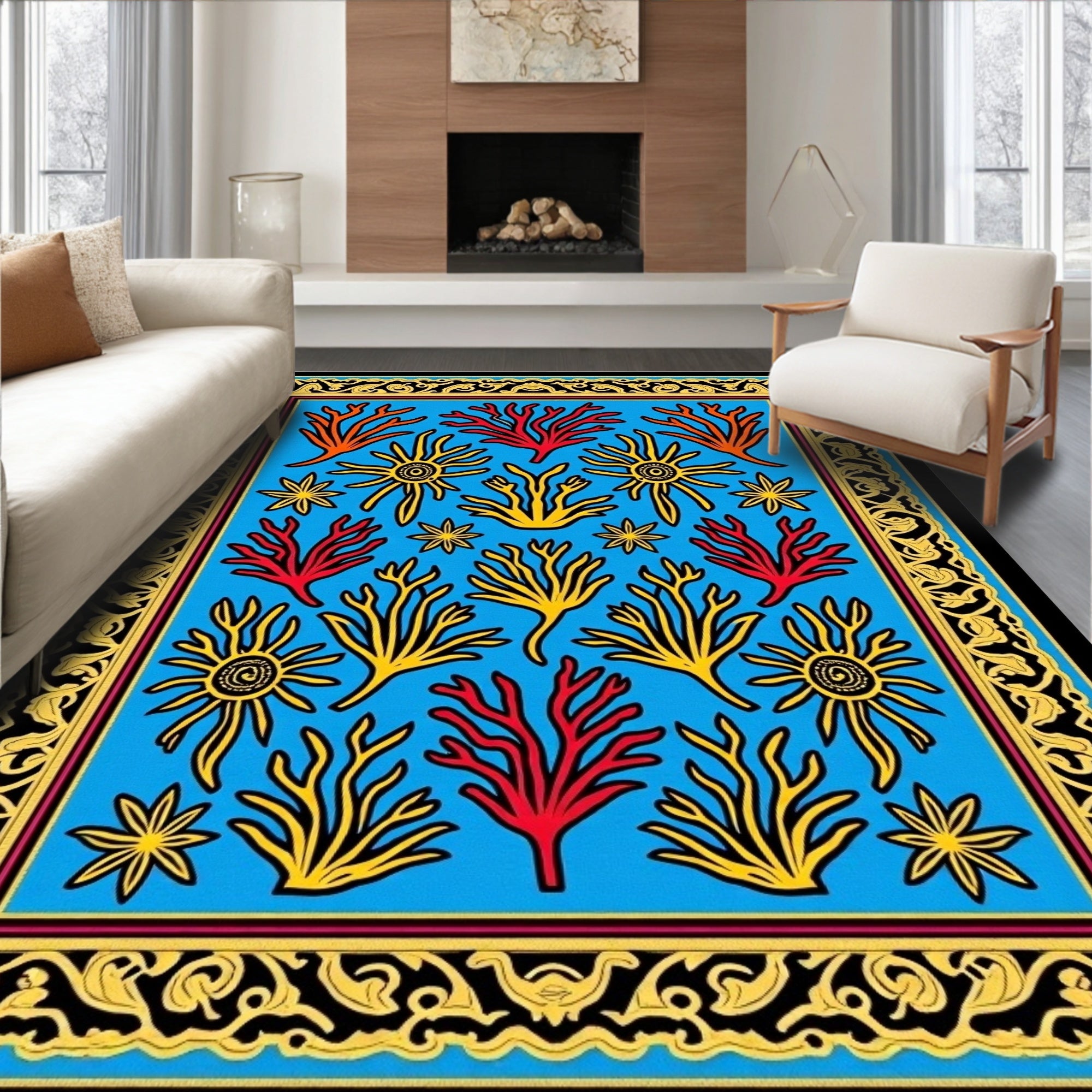 Bright Blue Sea Coral Garden Rug