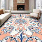 Coral Blue White Medallion Mandala Rug