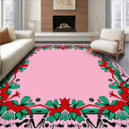 Ornate Crimson Green Floral Border Rug