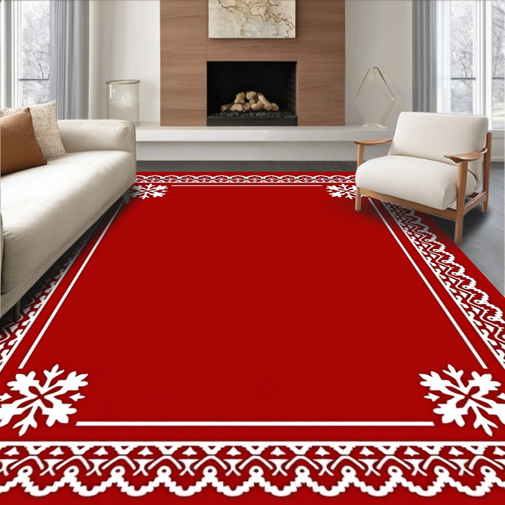 Crimson Snowflake Lace Frame Rug