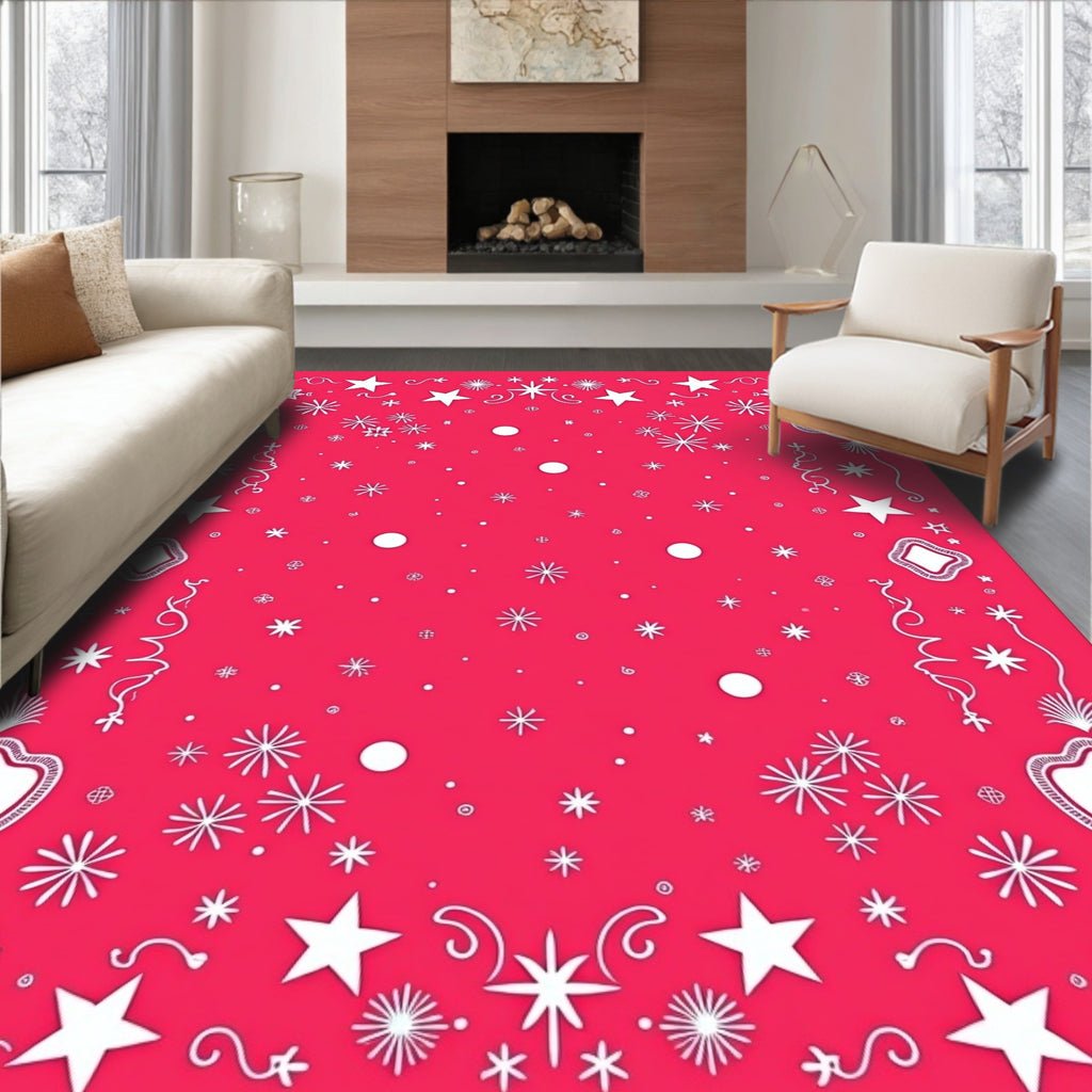 Crimson Starburst Snowflake Burst Rug
