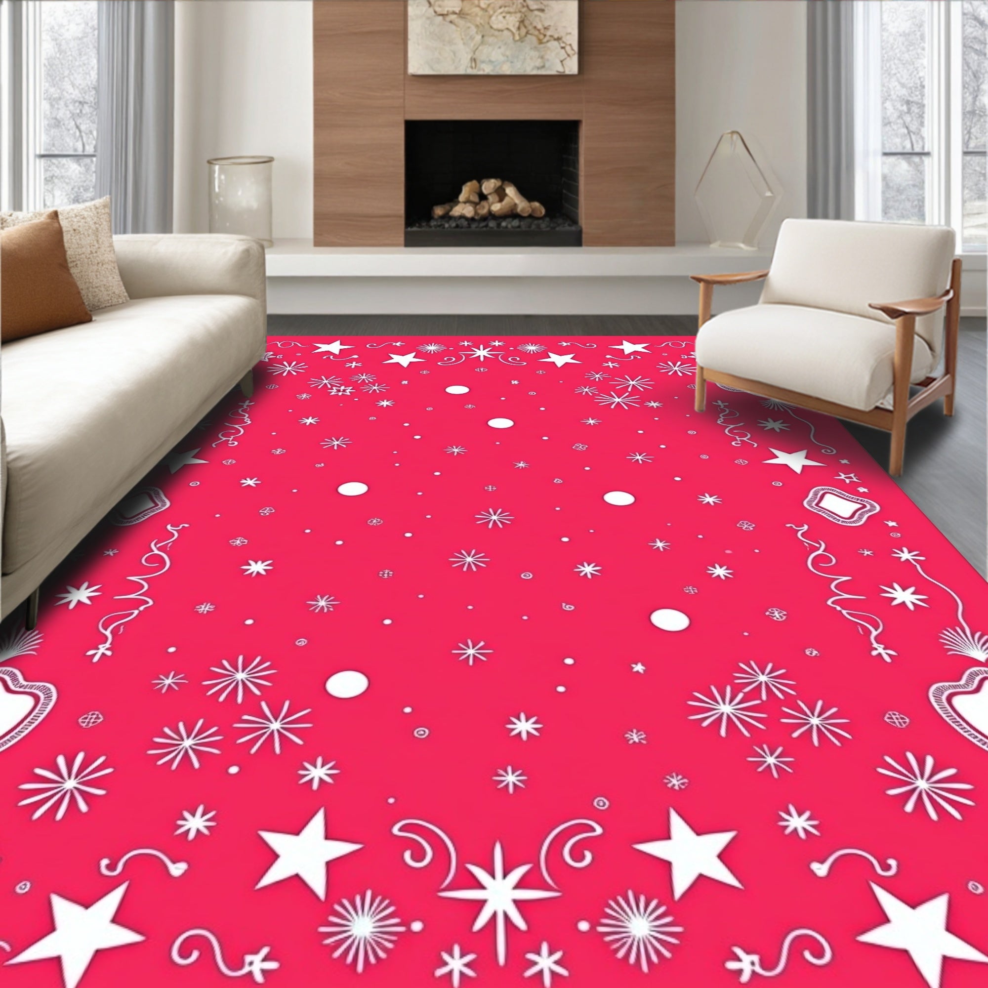 Crimson Starburst Snowflake Burst Rug