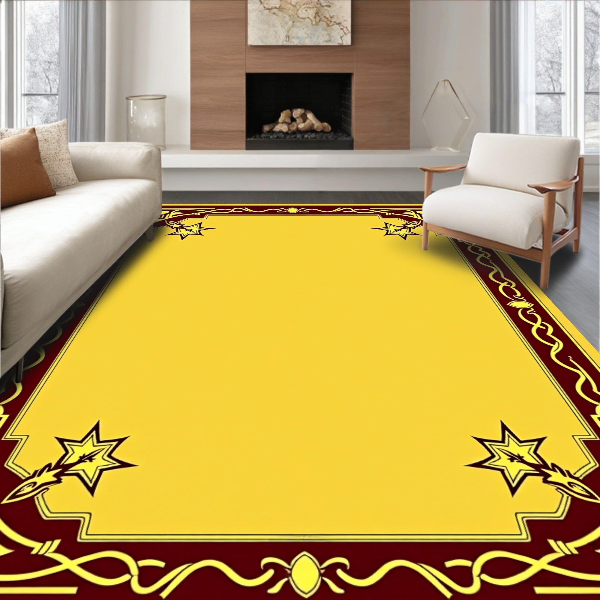Crimson Gold Ornate Star Frame Rug