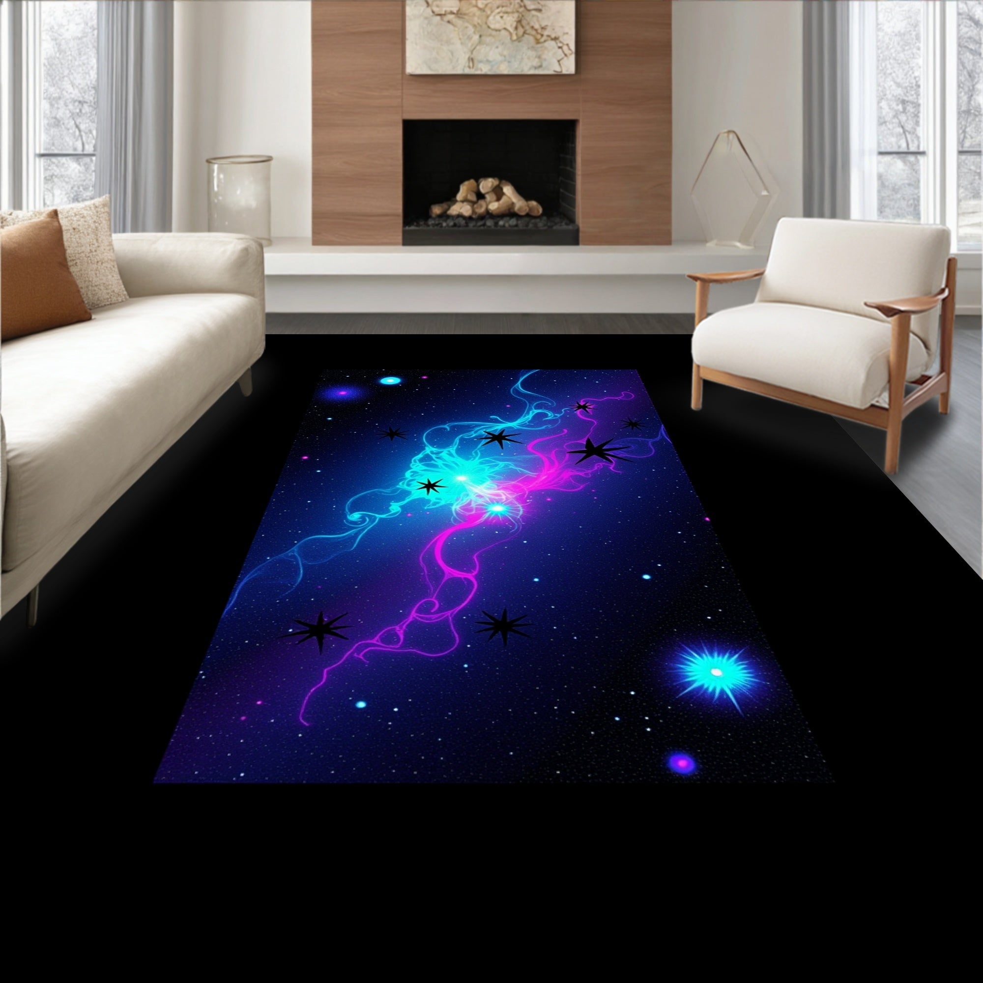 Cosmic Nebula Swirls Stars Rug