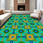 Golden Yellow Starburst Teal Geometric Rug