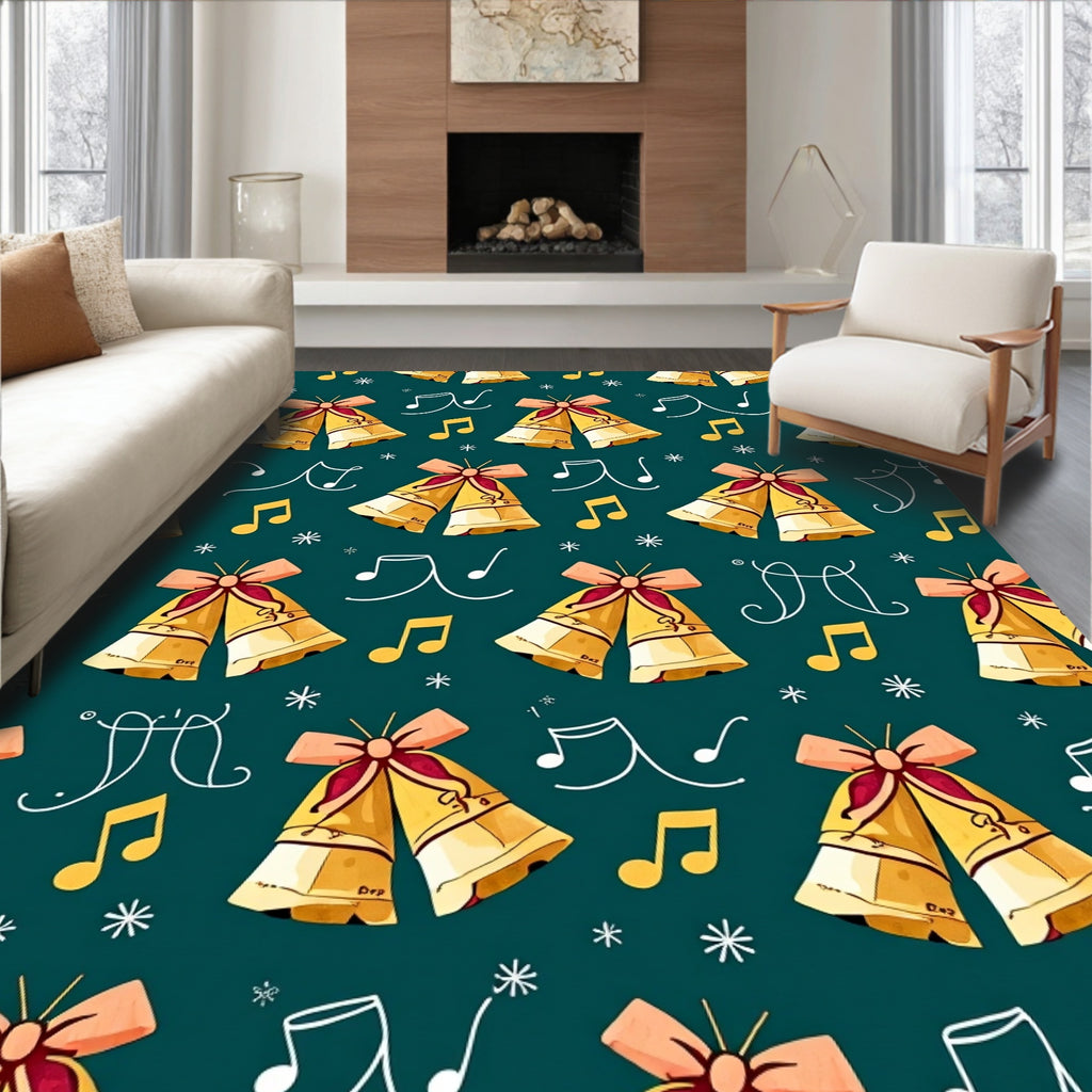 Golden Bells Music Notes Christmas Rug