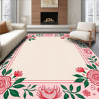 Pink Crimson Floral Garden Border Rug