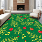 Festive Yellow Pine Tree Ornaments Rug