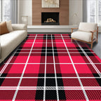 Bold Red Black White Plaid Rug