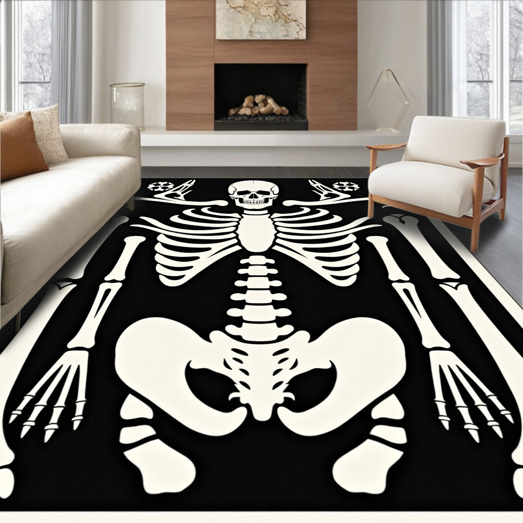 Black White Human Skeleton Illustration Rug
