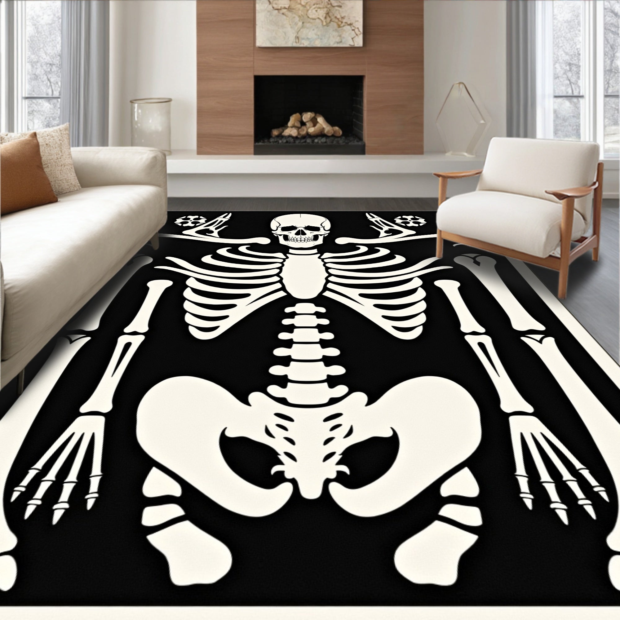 Black White Human Skeleton Illustration Rug