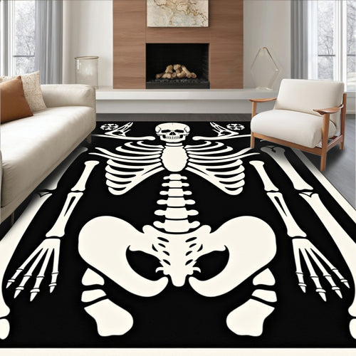 Black White Human Skeleton Illustration Rug
