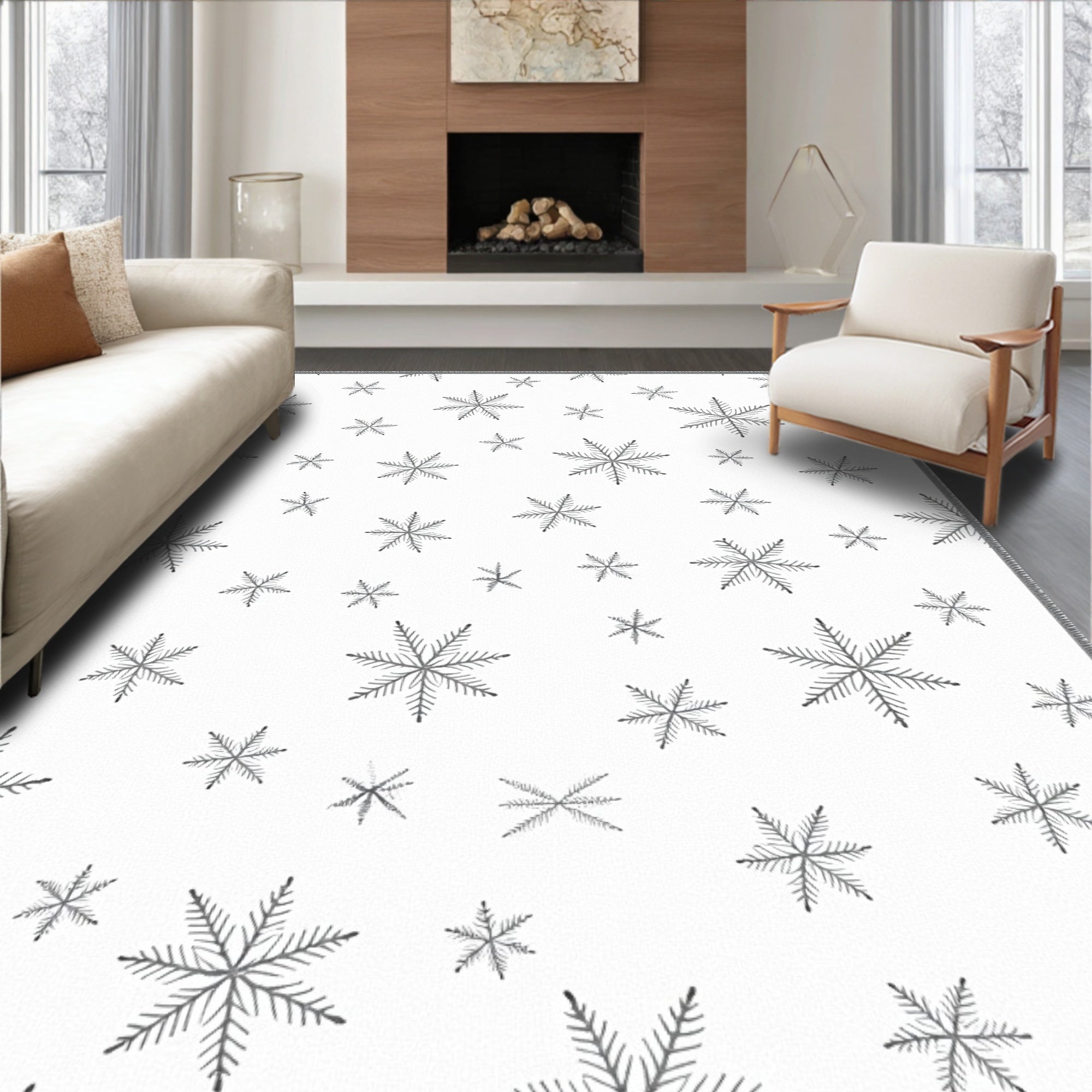 White Gray Snowflake Scatter Rug