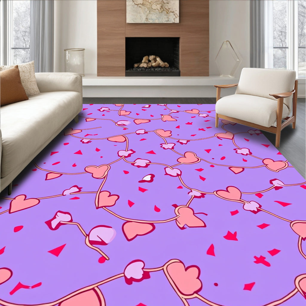 Pale Pink Hearts Vine Purple Field Rug