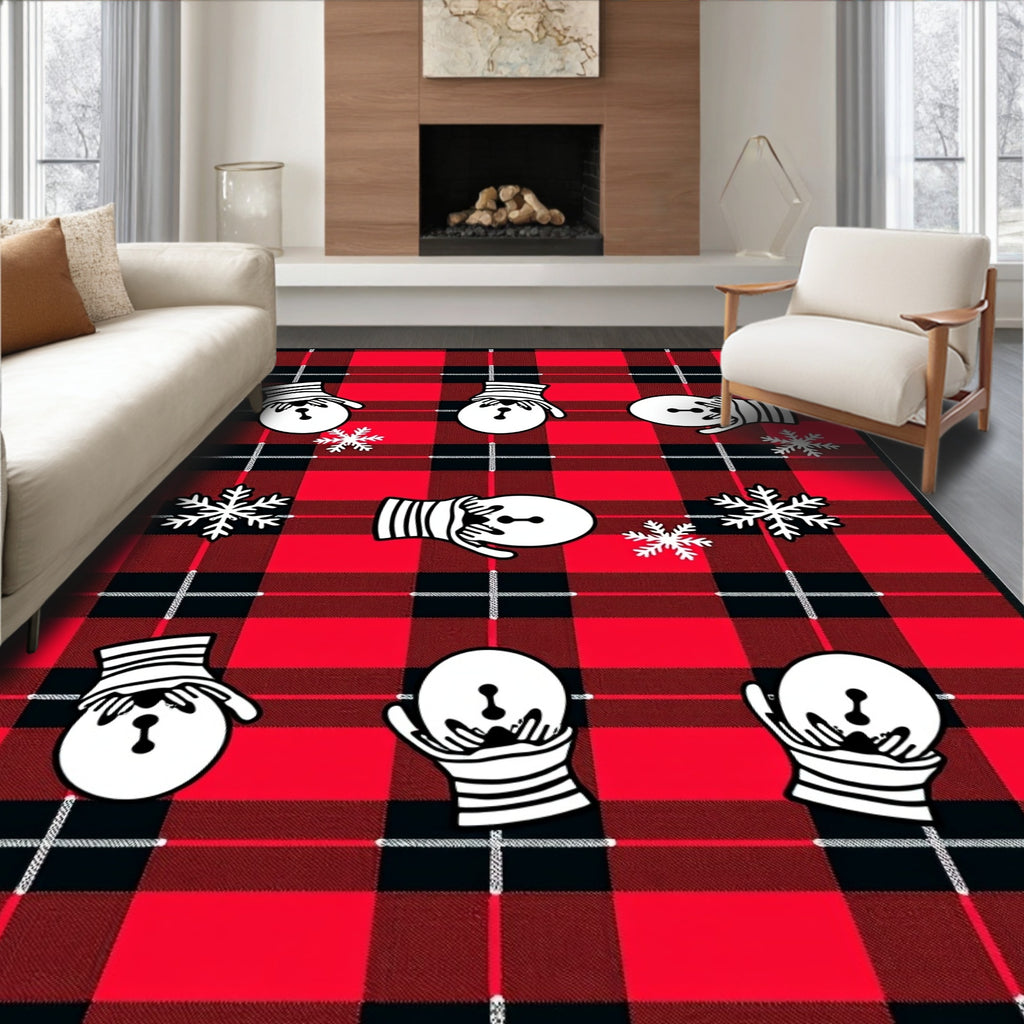 Red Buffalo Plaid Mittens Snowflakes Rug