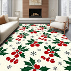 Festive Red Holly Berry Snowflakes Rug