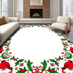 Red Cardinal Holiday Holly Border Rug