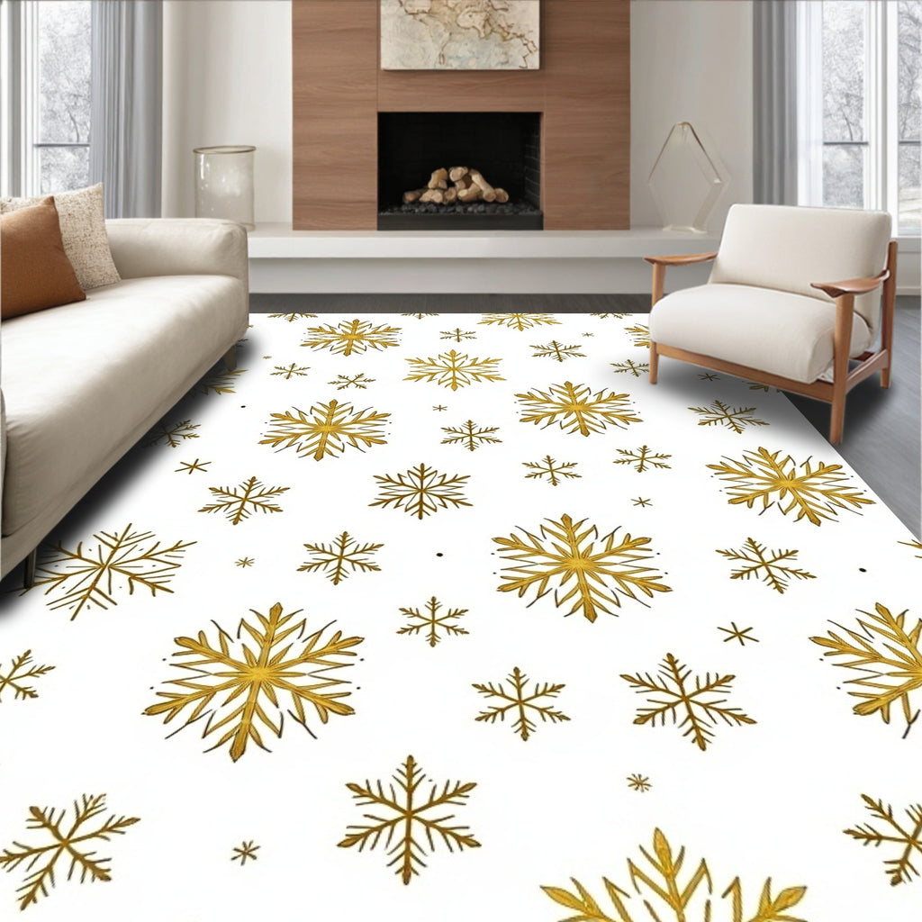 Golden Snowflake Winter Collection Rug