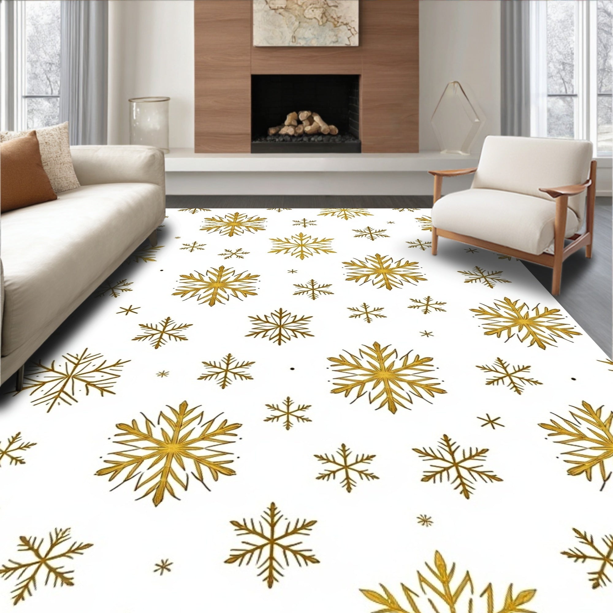 Golden Snowflake Winter Collection Rug