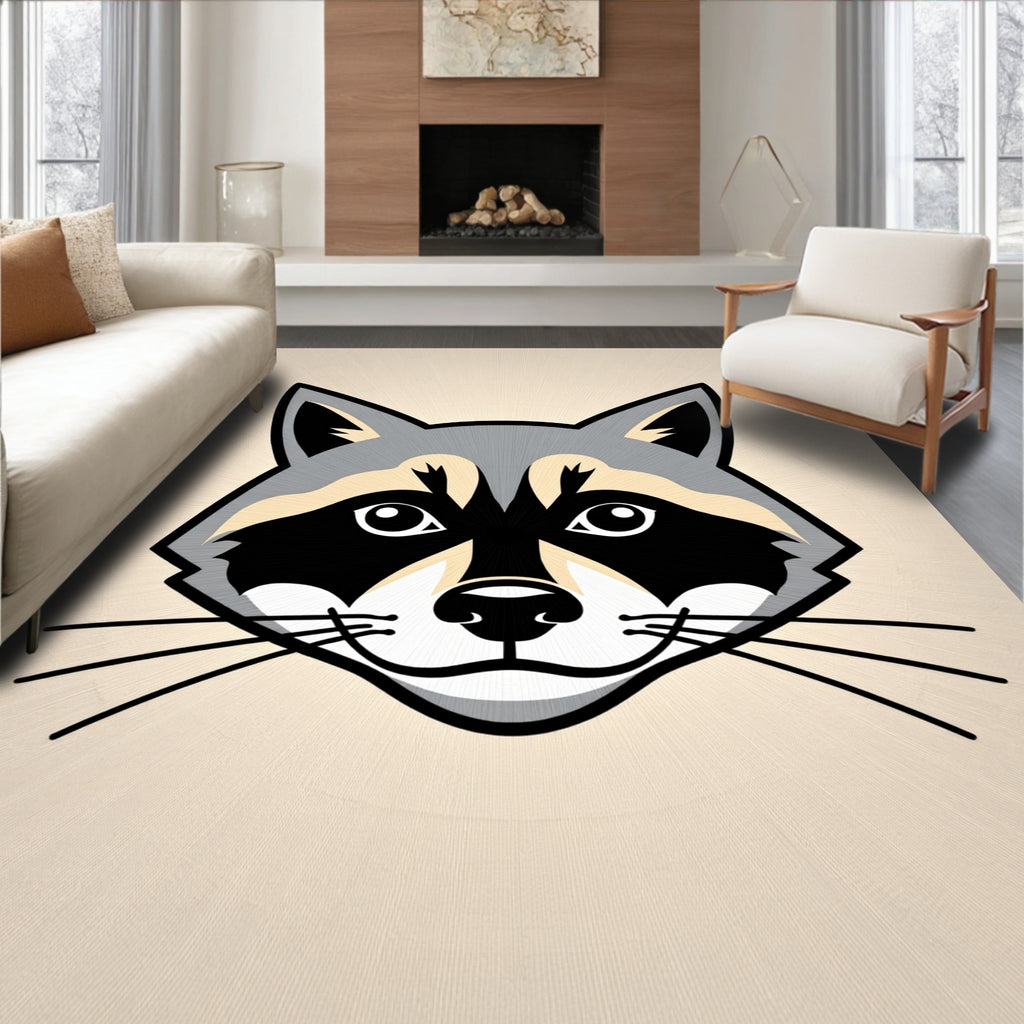 Cute Raccoon Face Black Gray Cream Rug