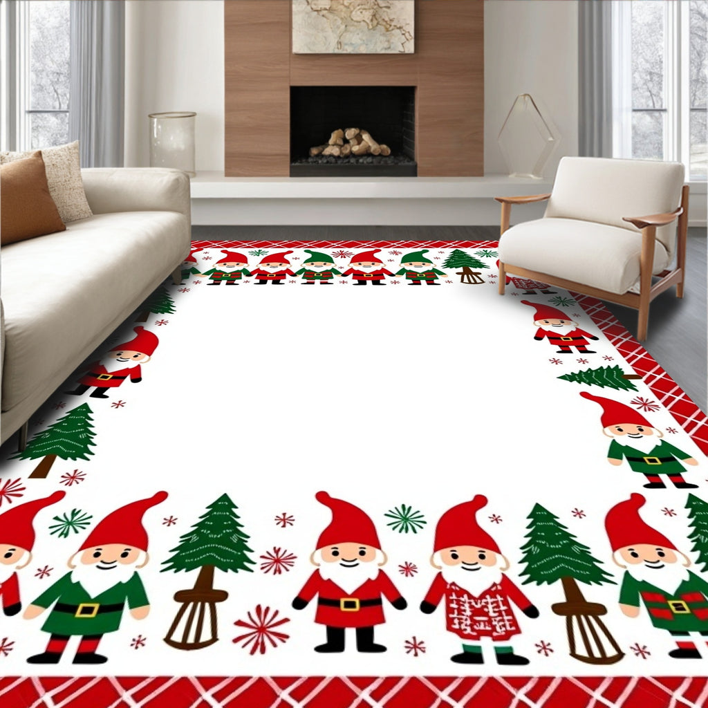 Festive Gnome Christmas Tree Border Rug