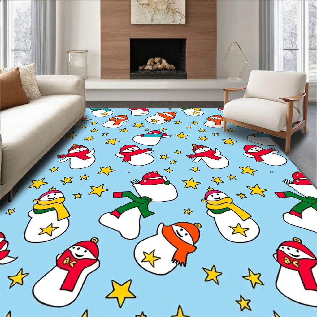 Joyful Snowmen With Stars Rug