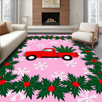 Retro Red Truck Holly Snowflakes Rug