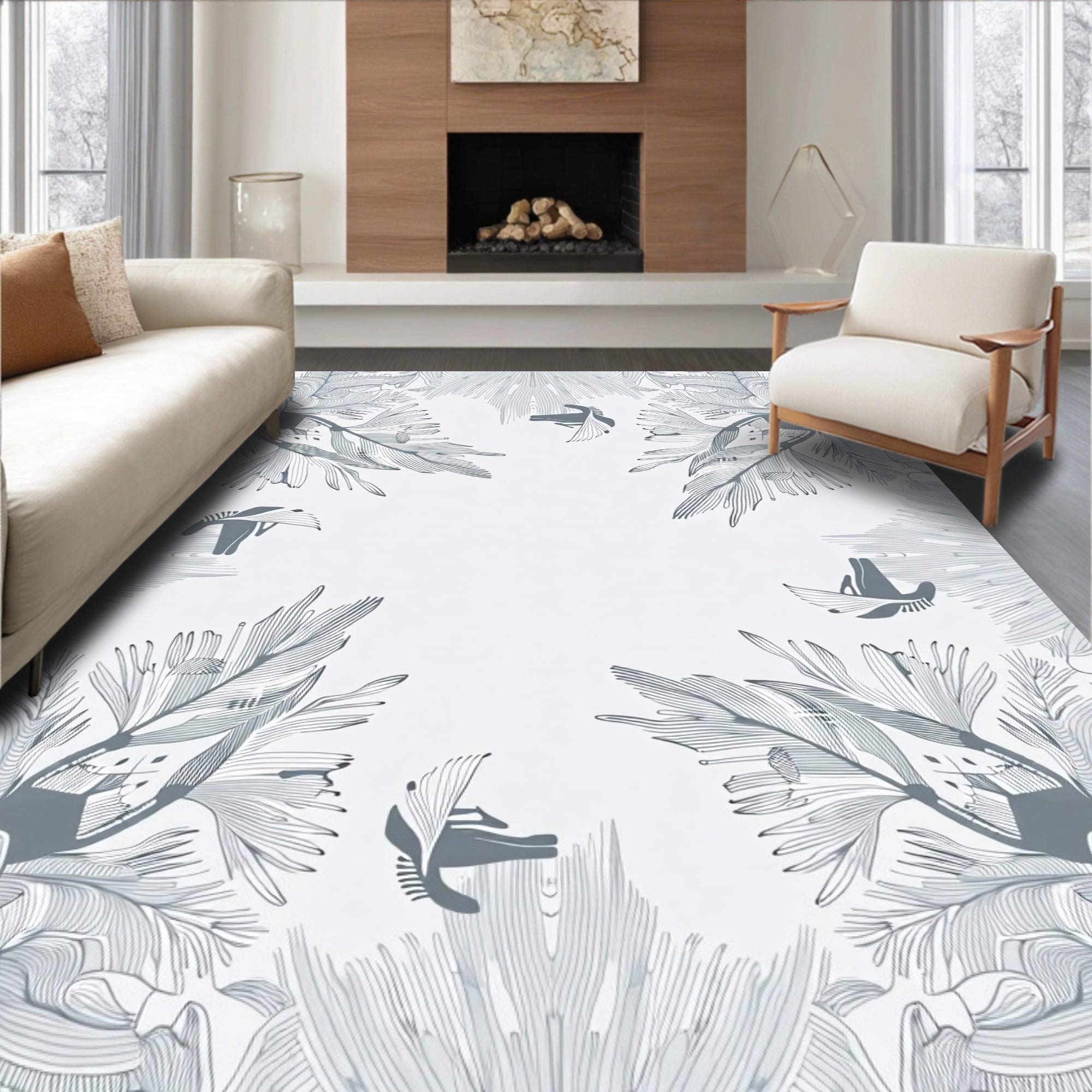 Gray Abstract Organic Lines Art Rug
