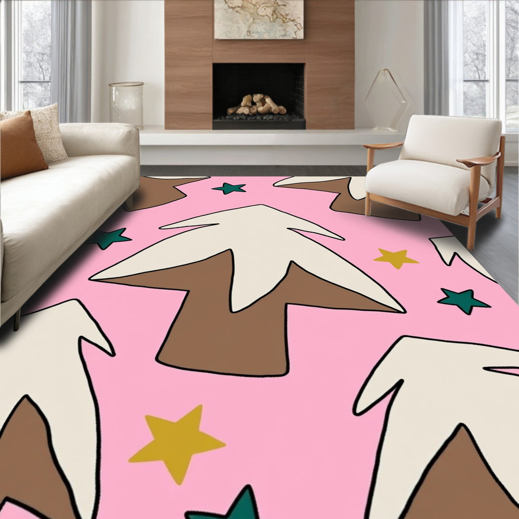 Modern Pink Gingerbread Tree Star Rug